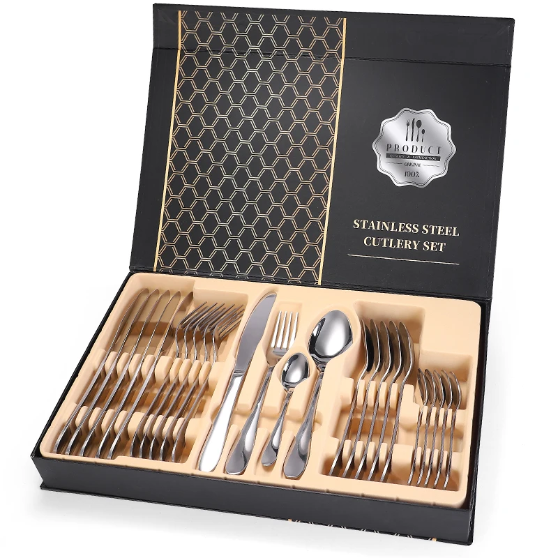 
Hotel Restaurant Wedding Stainless Steel Plated Silverware Cutlery Flatware Set 24pcs 