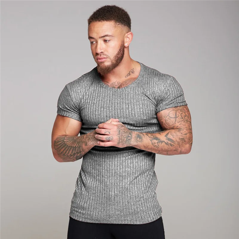 

Men's Muscle T-Shirt Pleated Raglan Sleeve Bodybuilding Gym Tee Short Sleeve Fashion Workout Shirts Hipster Shirt, Customized color
