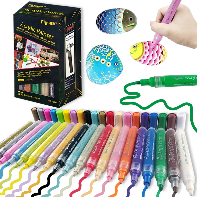 Premium 48-Textile Set with 20-Color Graffiti DIY Acrylic Marker Set Premium Artist Drawing Pen with Permanent Ink