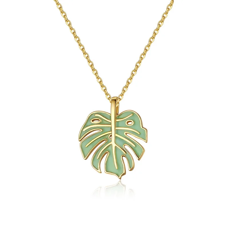 

Trendy 14K gold plated enamel jewelry 925 Sterling silver leaf pendant, Picture