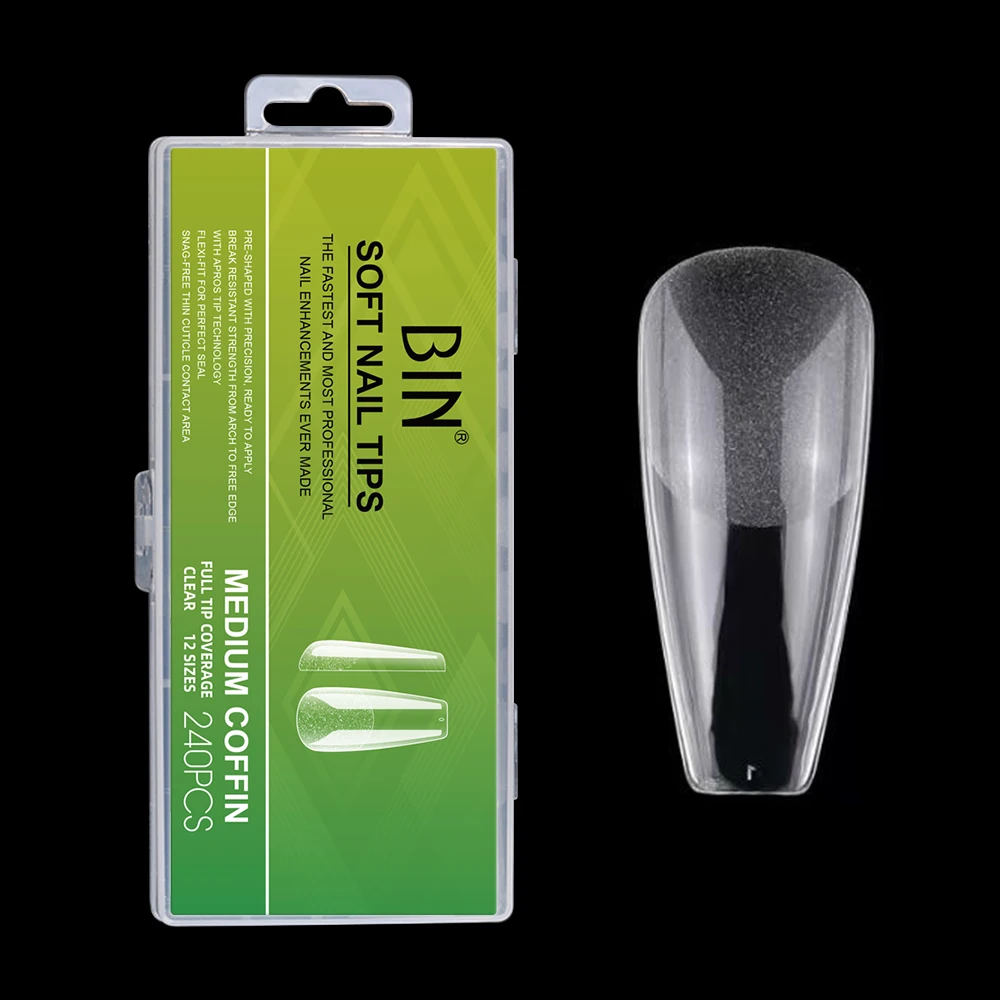 

BIN Wholesale Gel Nail Tips 240 Pcs Box Full Cover Clear Medium Coffin Nail Tips