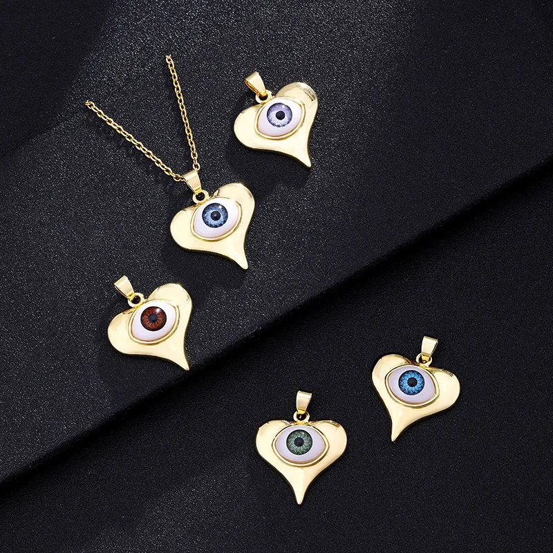 

Newest Arrival Real Gold Plated Colorful Eyes Pendant Necklace Heart Shape Evil Eyes Pendant Necklaces