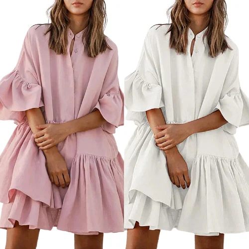 

Summer Short Dress Women Sexy Ruffled Dress Beach Holiday Sundress 2021 Bohemian Vestidos Plus Size Robe Femme