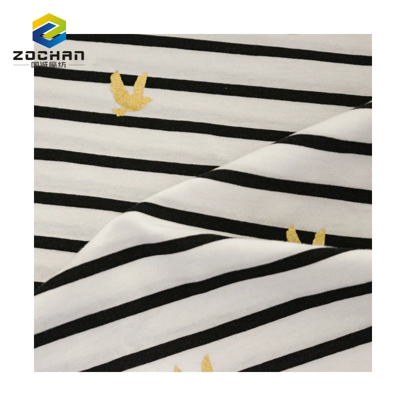 

factory 135gsm 100% cotton stripe foil printed jersey soft comfortable knitted fabric for Sportswear