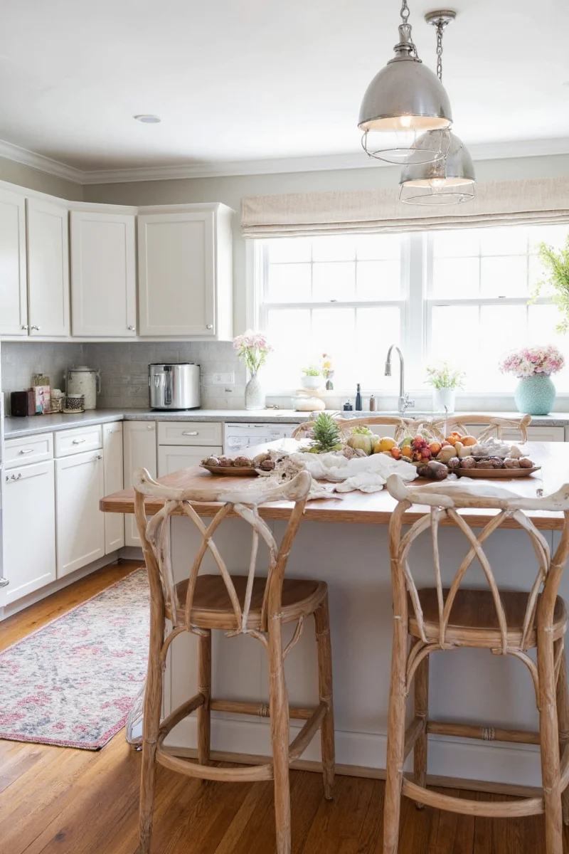 Soft lighting setup in a fall-themed kitchen