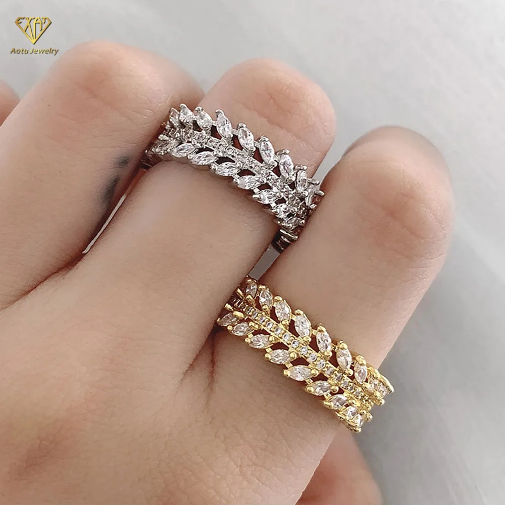 

2021 hot double row horse eye shape diamond ring for women