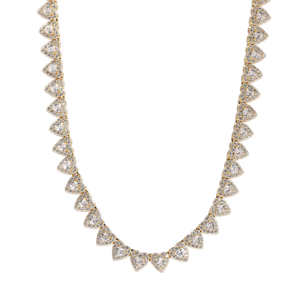 

2021 Popular Heart Shape Cluter CZ Necklace Grade Zirconia Bling Choker Chain For Women