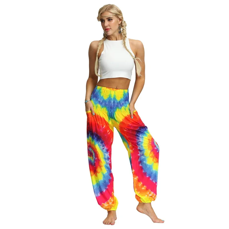 

2021 new arrivals Vacation tie-dye gradient beach bloomers sunscreen with pockets casual trousers women