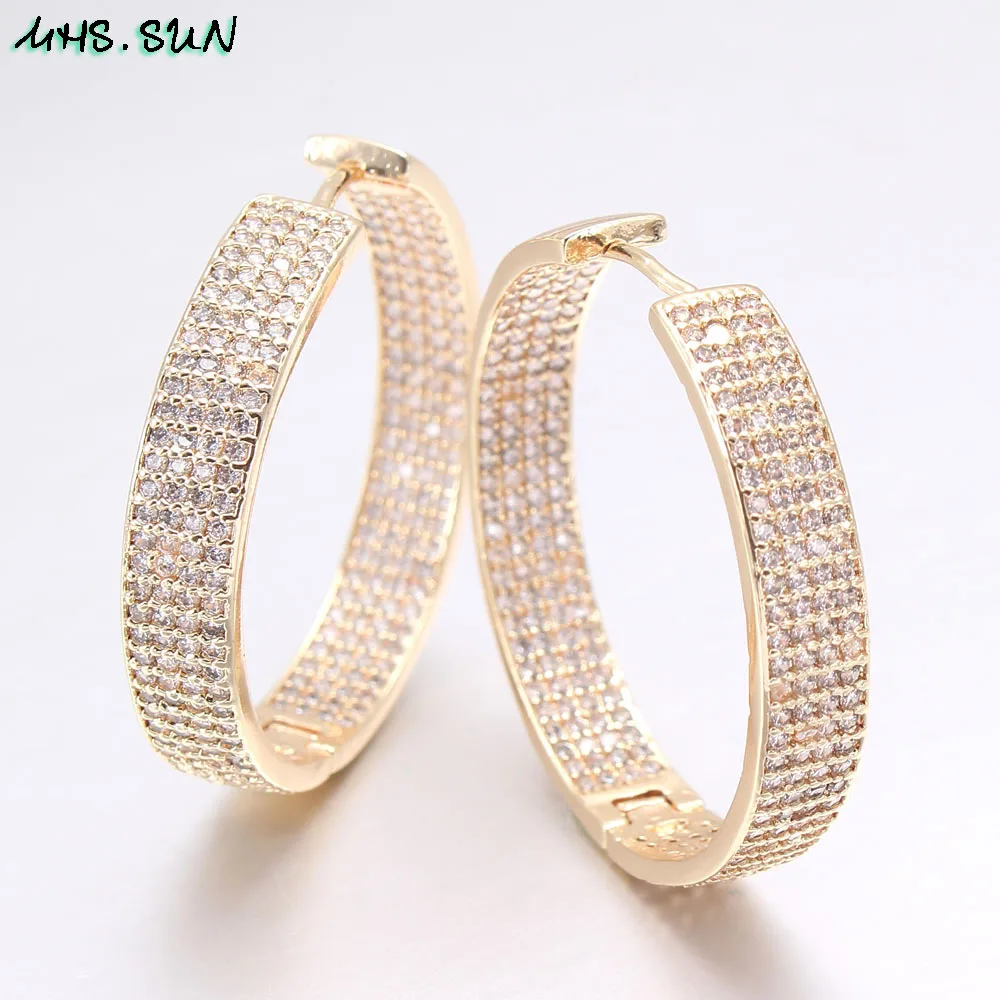 

MHS.SUN Fashion Full Mosaic Zircon Hoop Earrings Vintage Loop Earrings 18K Gold Plated Ear Jewelry For Women/Girls Gift, Gold/silver