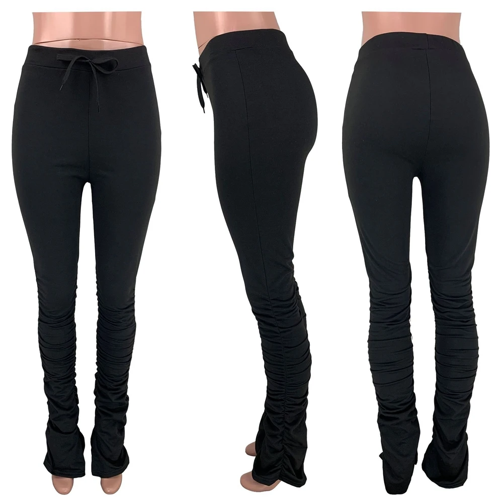 2021 New Plus Size Girls' Yoga Pants Sports Ribbed Stacked Trousers Bell Bottom pencil trousers The stacked women sweatpants