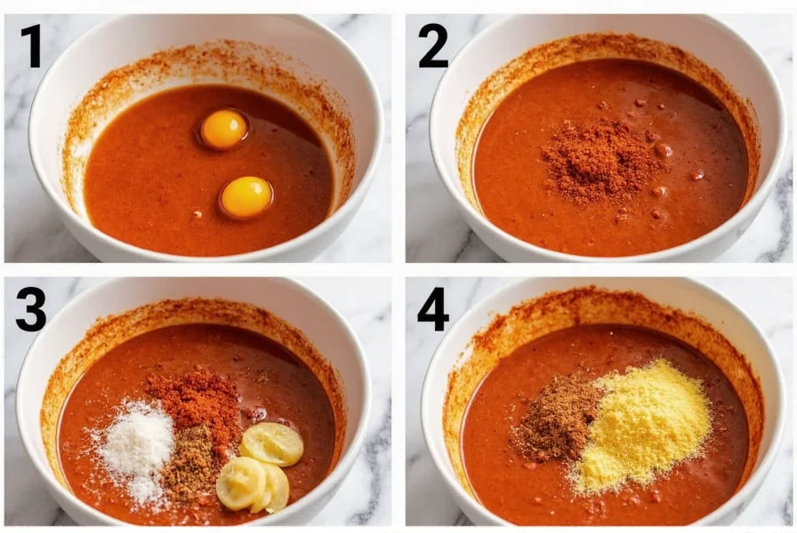 Step-by-step preparation of homemade chili paste substitute showing ingredients mixing in bowl