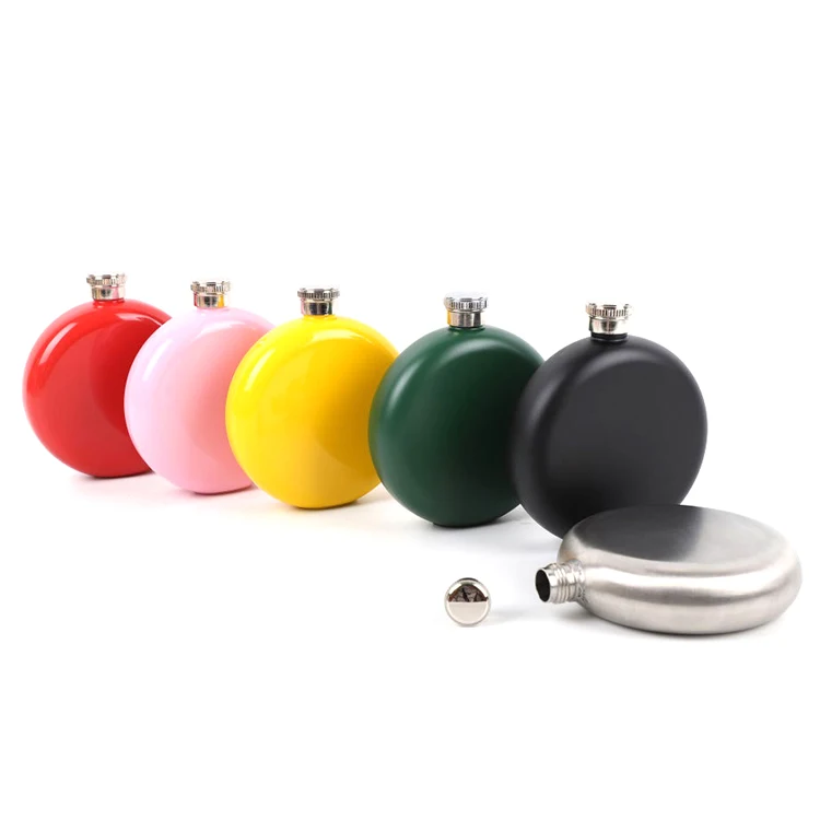 

China Best Selling New Trending Wine Accessories 5oz Flagon 304 Stainless Steel Portable Round Liquor Hip Flask Whisky Container, Customed color