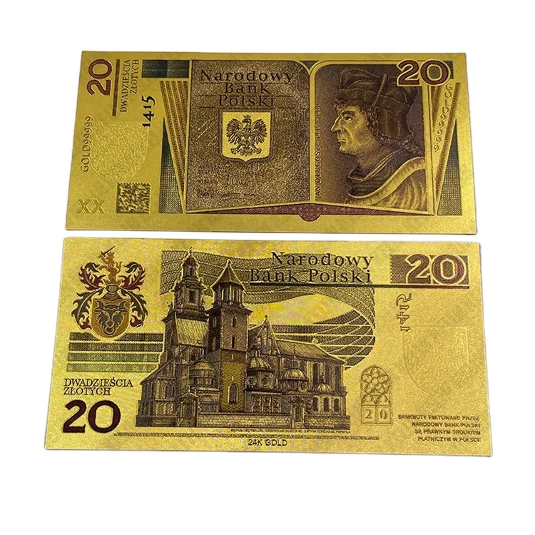 

Wholesale Eco Poland 20 Money Bill PVC 24K Gold Foil Banknote in Stock