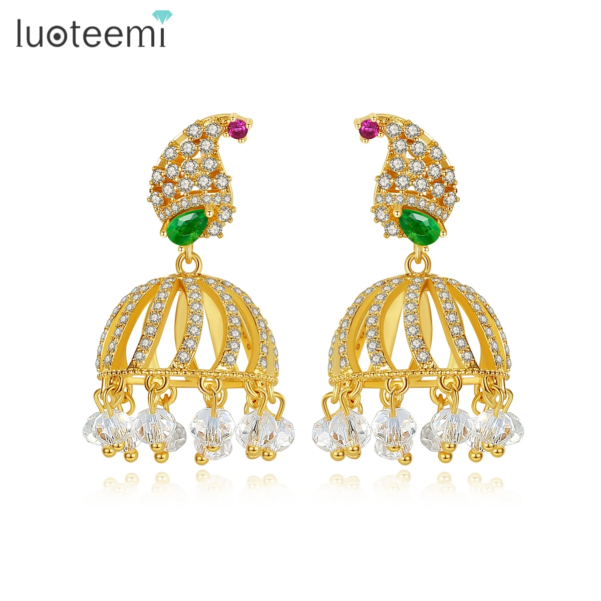 

LUOTEEMI Beaded Statement Earrings for Women Boho Indian Jhumka Earring Carved Wedding Party Jewelry