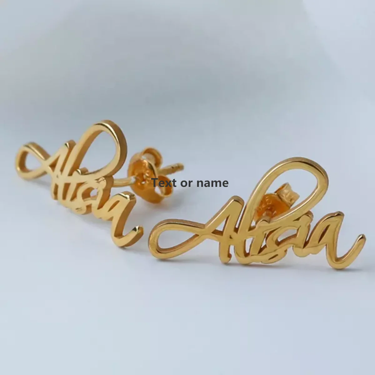Gold Plated Name Stud Earring,18k Gold 