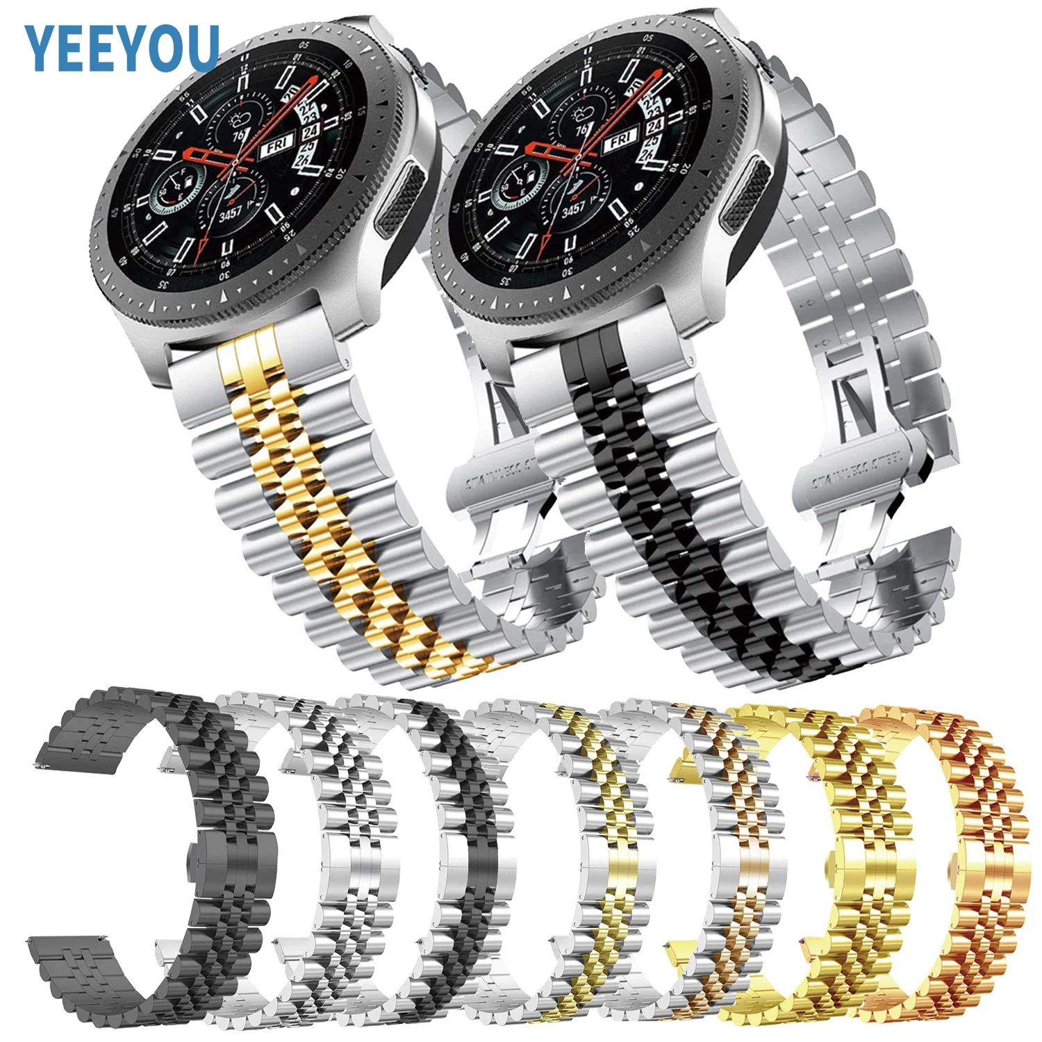 

Stainless Steel With Quick Release Pin Watch Band Connector Adapter with Butterfly buckle for Galaxy Watches Series 20 22mm, Multi-color optional or customized