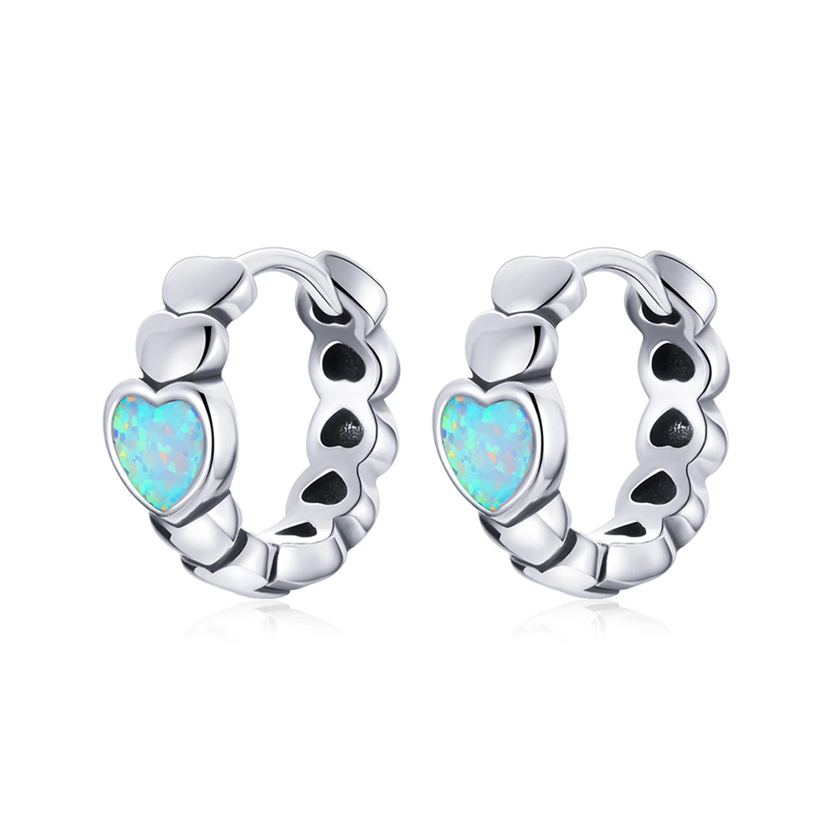 

SCE1137 Fashion earrings 2021 925 sterling silver heart hoop earrings Blue opal earrings