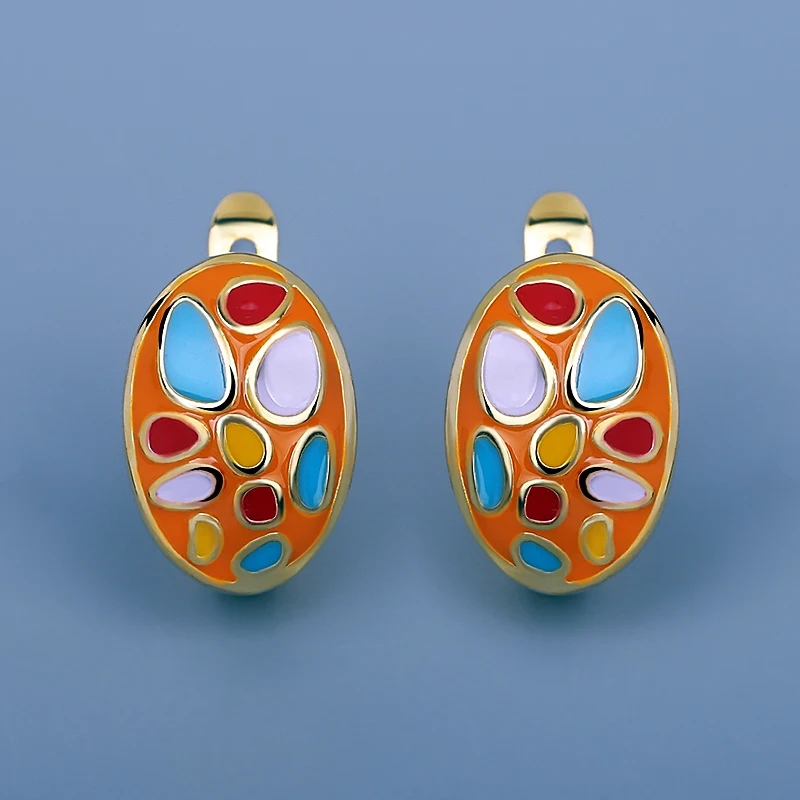 

Colored Oval Epoxy Jewelry KYED0573 New Exquisite Shiny Handmade Enamel Women's Earrings Party