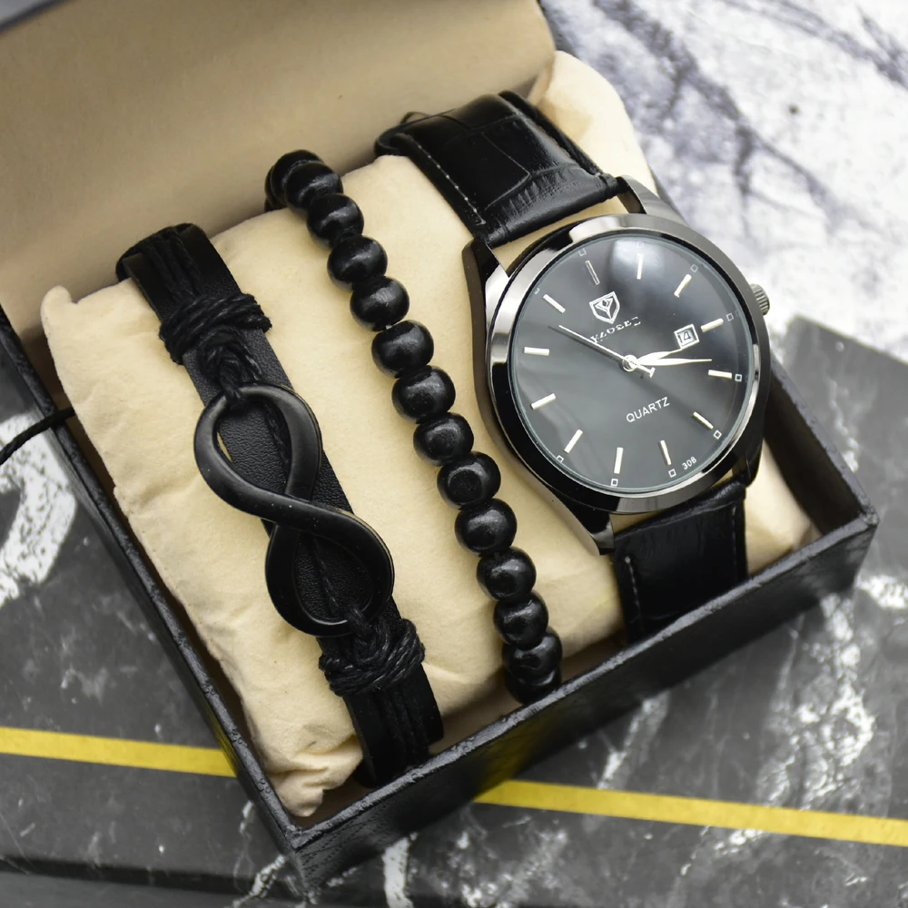

3PCS Watch with box set bracelet Calendar Quartz Watch Fashion Military Date Watch Reloj Hombre Sport Clock Male Hour Relogio