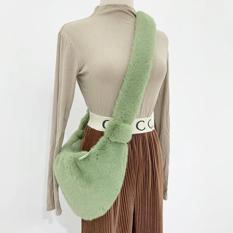 

Autumn and winter new high quality mink fur shell bag jiaozi bag waist cross body design fluffy faux fur bag, 8 colors