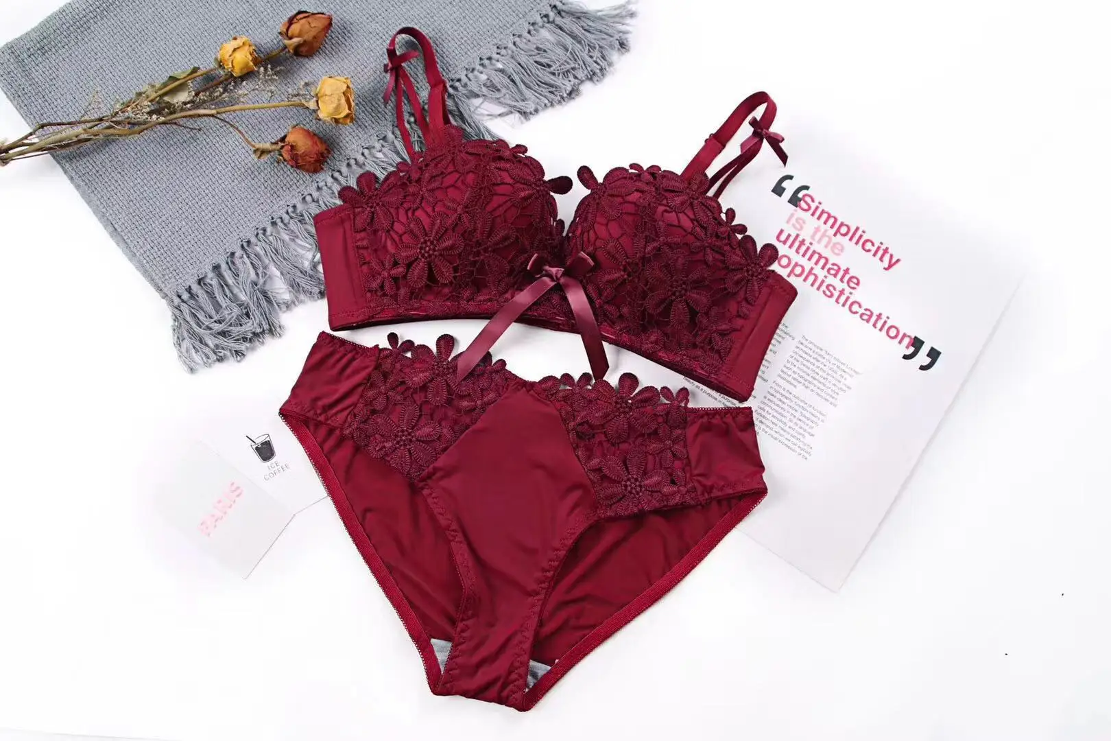 New Convertible Bra Fashion Cherry Flower Lace Bra Panty Set Fancy ...