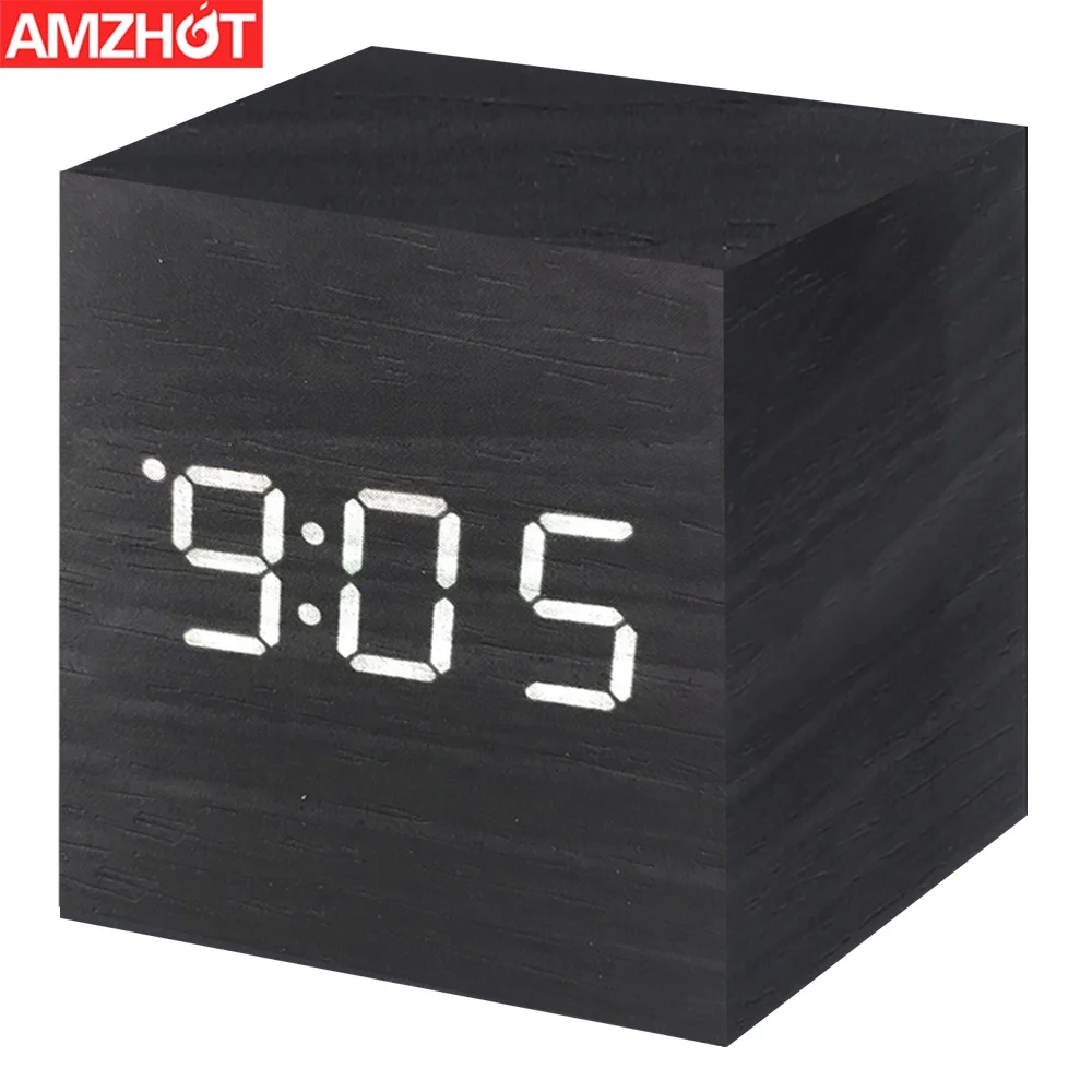 

L03-0399 Mini Modern Cube Desk Alarm Clock LED Digital LED Wooden Alarm Clock