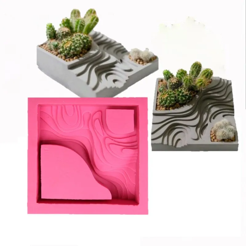 

Square concrete succulent plant flower pot moulds cement terrace silica gel mold pot baking sugar cake mold