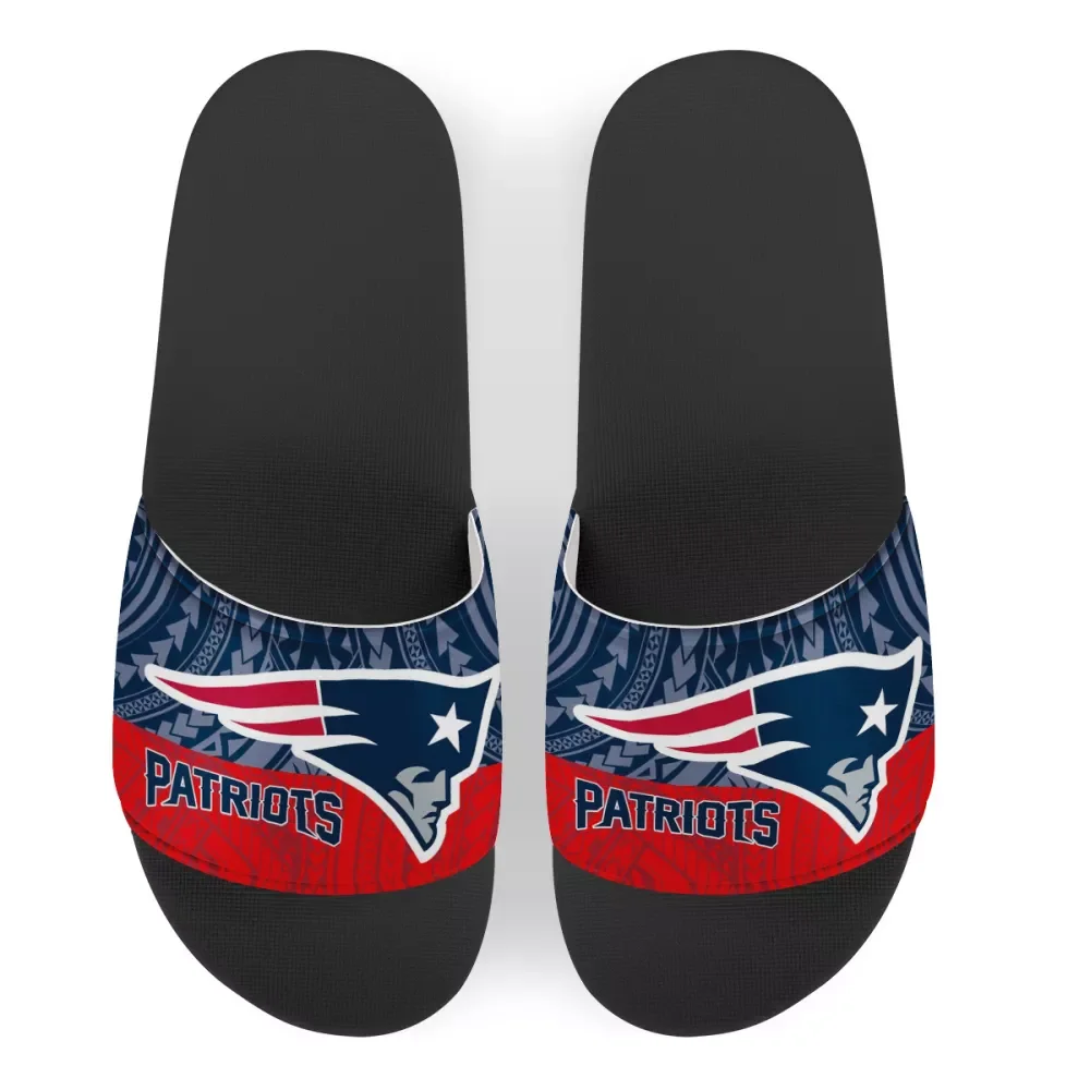 

New England football team logo custom slippers Polynesian tribal design Beach open toe H slipper Oversize 47 NFLE mens sandals, Customized color