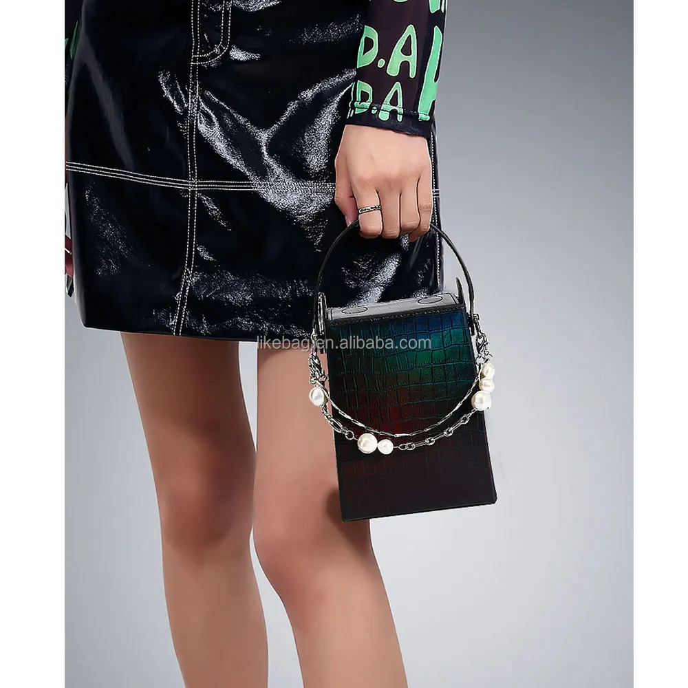 

LIKEBAG fashion ladies cigarette case bag high-end pearl chain stone pattern PU leather Hand Should messenger bag