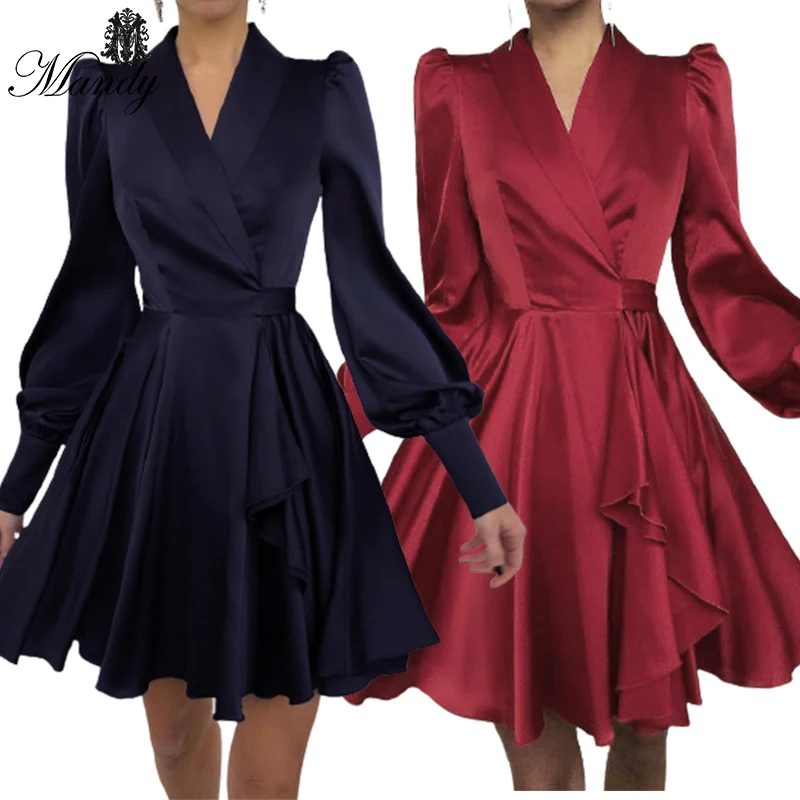 

satin woman dresses new arrivals 2021 latern sleeve latest fashion
