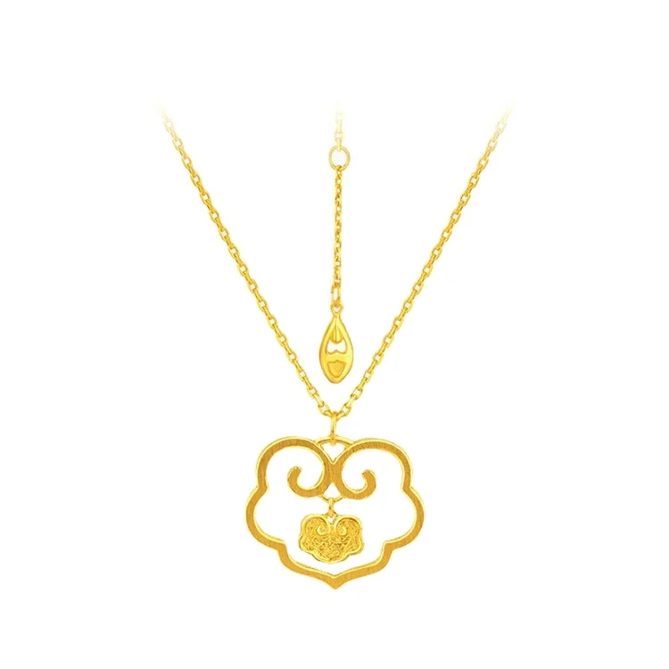 

Women's Gold Necklace Gold-Plated Love Heart Copper Gold-Plated Palace Happy Fortune Ruyi Lucky Clouds Lock Wedding Necklace