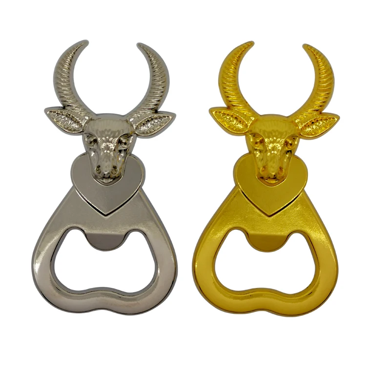 

Kingtop Brand ox/bull/cow shape metal professional custom magnet with magnetic refrigerator bottle opener, Gold plated