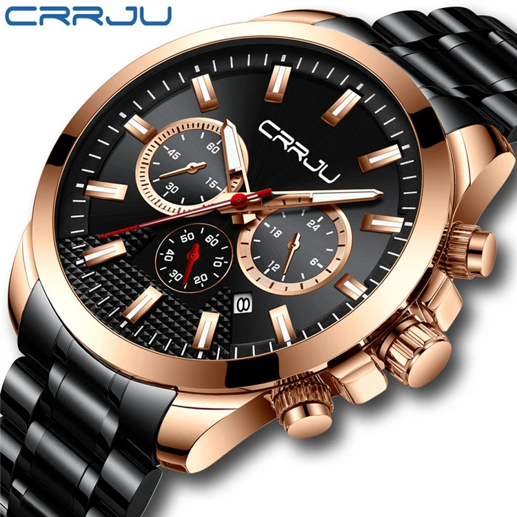 

CRRJU 2286 Mens Women Stop Watches Unique Design Luxury Sport Wrist Watch Stainless Steel Men's Fashion Casual Date Watches