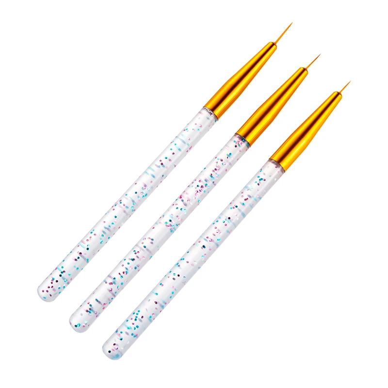 

3pcs nail art liner brush set gold silver transparent acrylic crystal handle carving phototherapy pen pull nail supplies brush, Accept customized