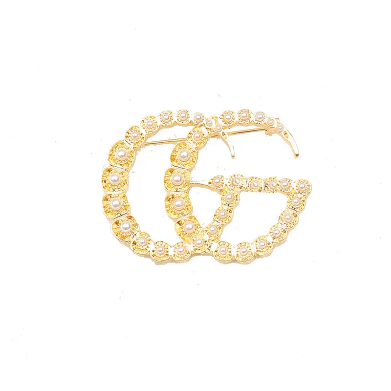

Fashion brand Design Bling Pearl Letter Double G Brooches Pin, Picture shown