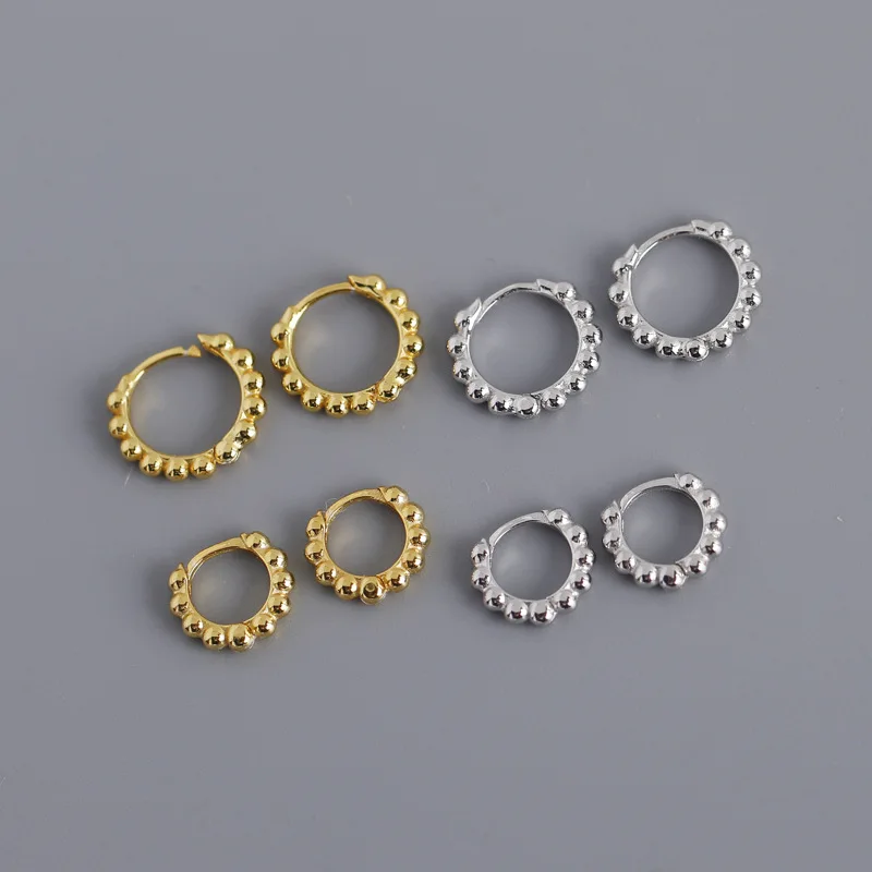 Fashion Earrings Trendy 925 Sterling Silver Ball Bead Hoop Earrings Set for Women With 18K Gold Plated Jewelry Wholesale