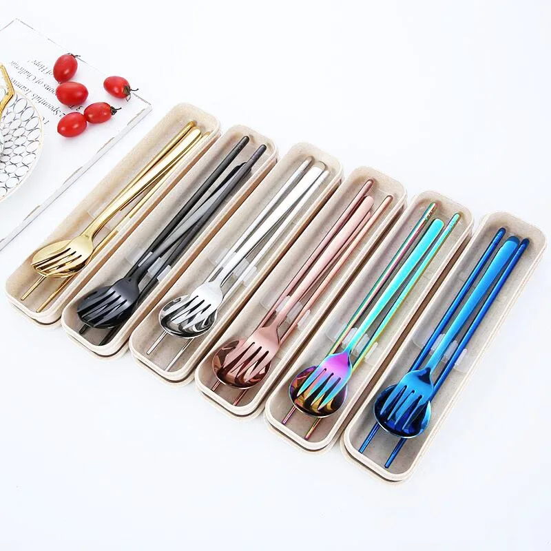 

Customized Logo Stainless Steel 304 Rose Gold Black Korean Cutlery Set Spoon Fork Chopsticks, Black gold/blue/purple/gold/silver/rose gold/rainbow