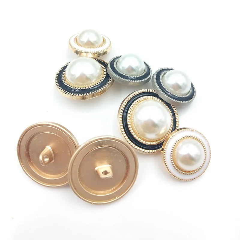 

Fashion Embellishment Metal Custom Round Pearl Shank Button For Clothes
