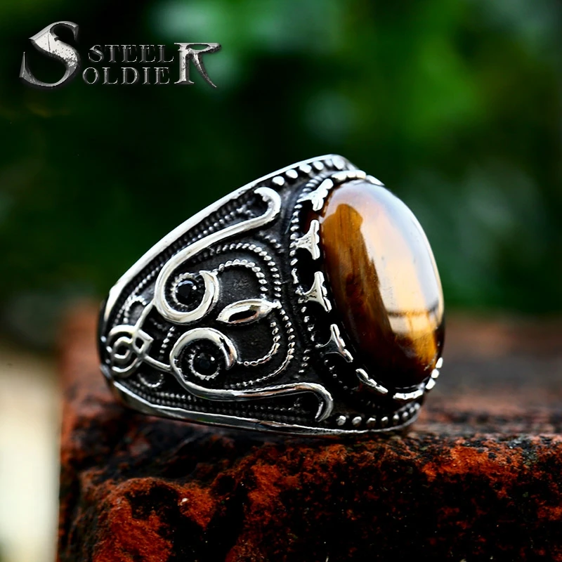 

SS8-968R steel soldier 2023 new punk ring Tiger's eye stone men's ring fashion stainless steel jewelry gift