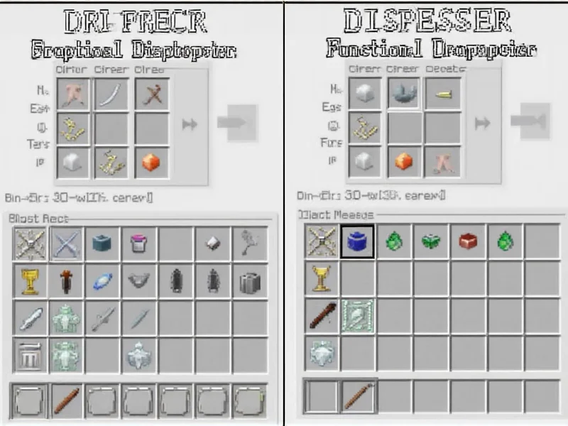 Side-by-side comparison of dropper and dispenser functions in Minecraft