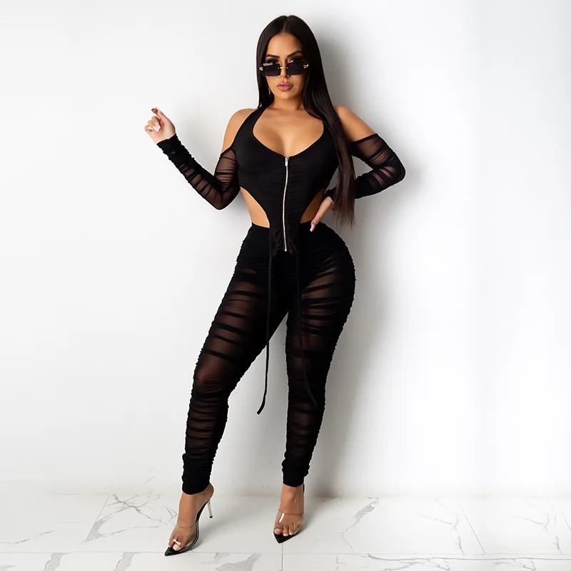 

Perspective Pleated Long Sleeve Sexy Irregular Zipper Shirt