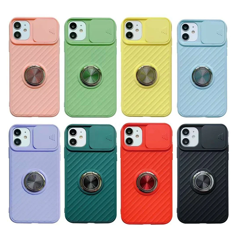 

Lens Push-Pull Design Cellphone Protective Case Soft Tpu Mobile Phone Case With Ring Bracket For Iphone 11 12 Pro Max, Clear