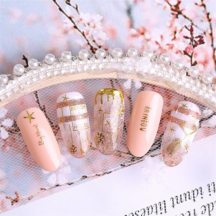 

New Arrival Women Luxury Custom Logo Design Decal Beautiful 3D Gold Gel Nails Sticker 2021