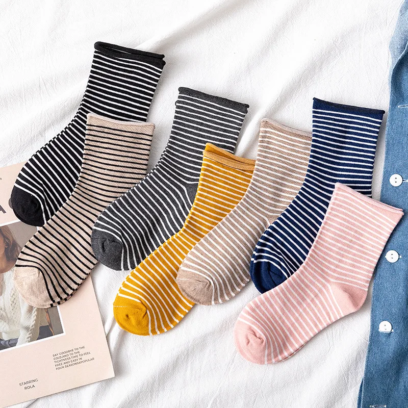 

Hot sell stripe design custom knit adult crew cotton socks women, As pic