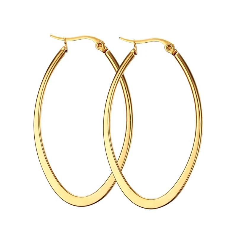 

Oval Shape 316L Surgical Stainless Steel Gold Plated Fashion Earrings For Women Hoops, Gold, silver or black