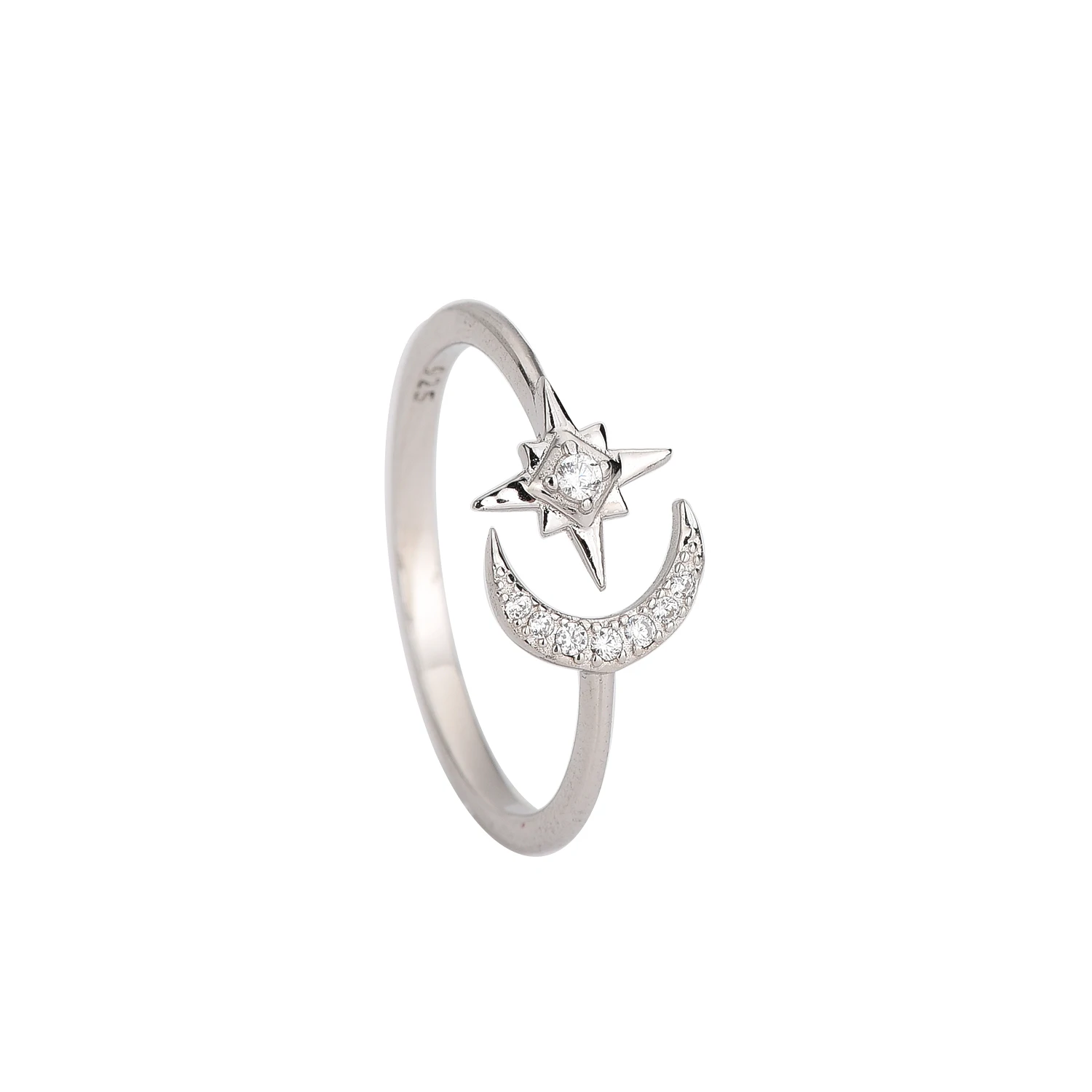 

Hot sale 925 silver simple diamond inlaid star moon ring trend single ring
