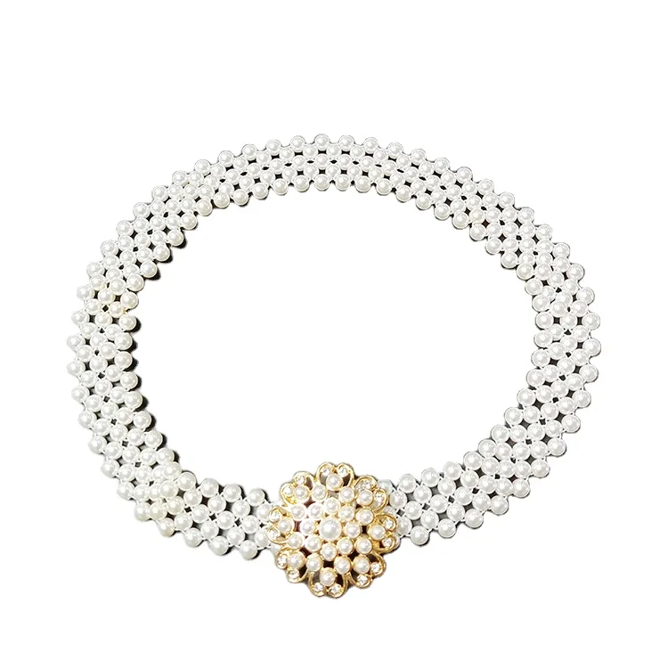 

Fashionable Girls elastic custom Flower crystal clip pearl beaded waist beads belly chain belt women waist, Gold