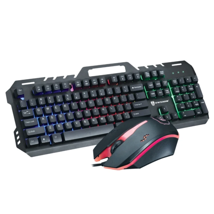 

Top quality Metal 104 key mechanical feel gaming keyboard and mouse combo with rainbow backlit computer accessories, Black white