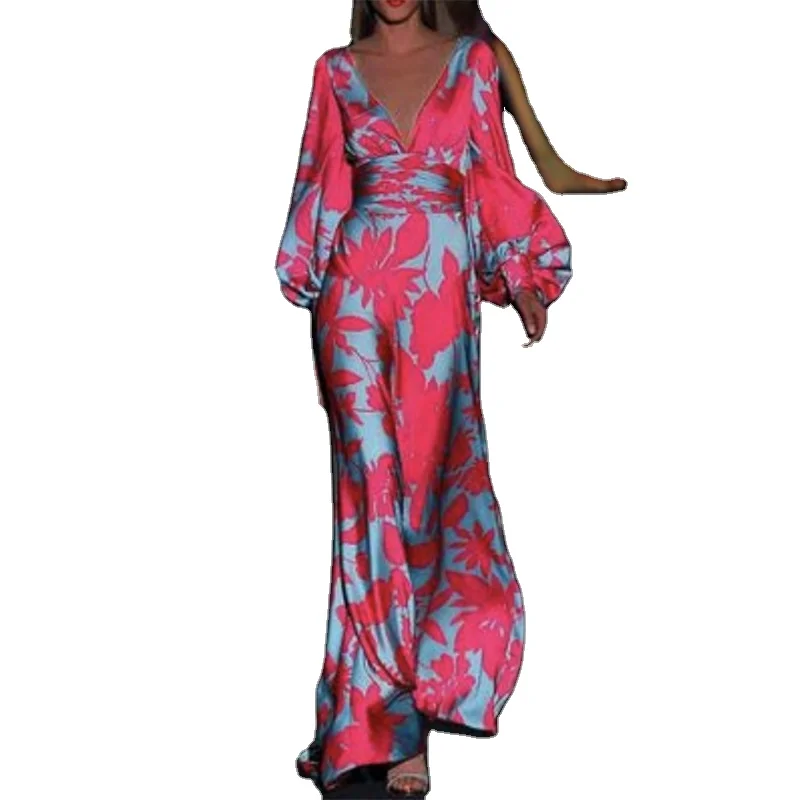 

2021 spring and summer new fashion print V-neck party club sexy dress