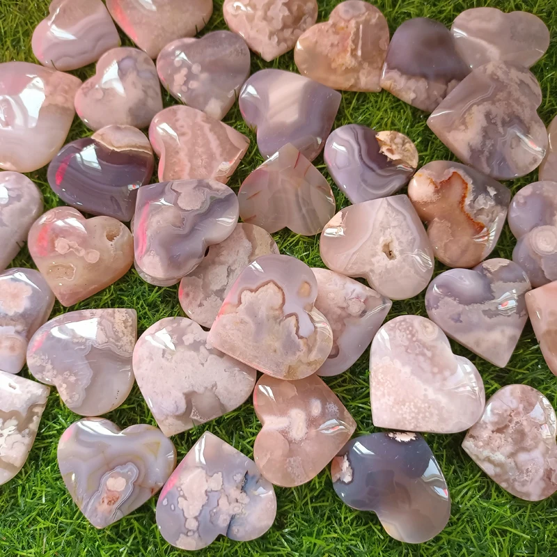 

Hot Selling Flower Agate Hearts Healing Crystal Quartz Agate Heart for Wedding Gift